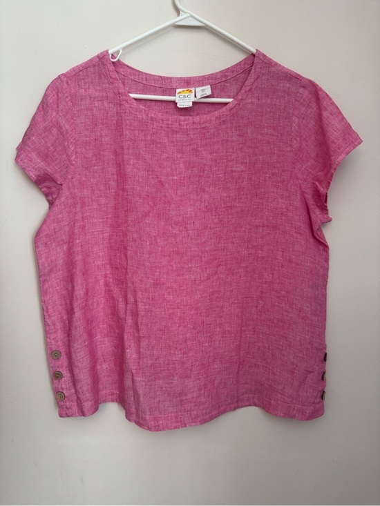 C&C California Tops - C&C California 100% Linen Pink Button Hem Short Sleeve Top Women’s Size Large